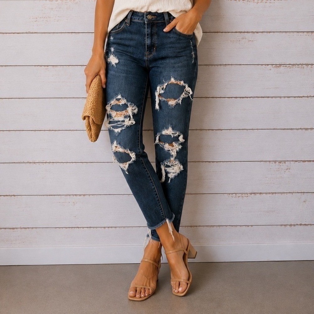 American Eagle Skinny Jeans Womens 8 Short‎ Blue Distressed High Rise Stretch